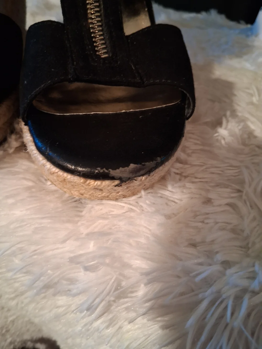 Guess Black Wedge Sandals with Front Zip Accent